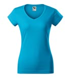 t-shirt damski v-neck slim fit, nadruk bezpośredni – turkusowy (44)
